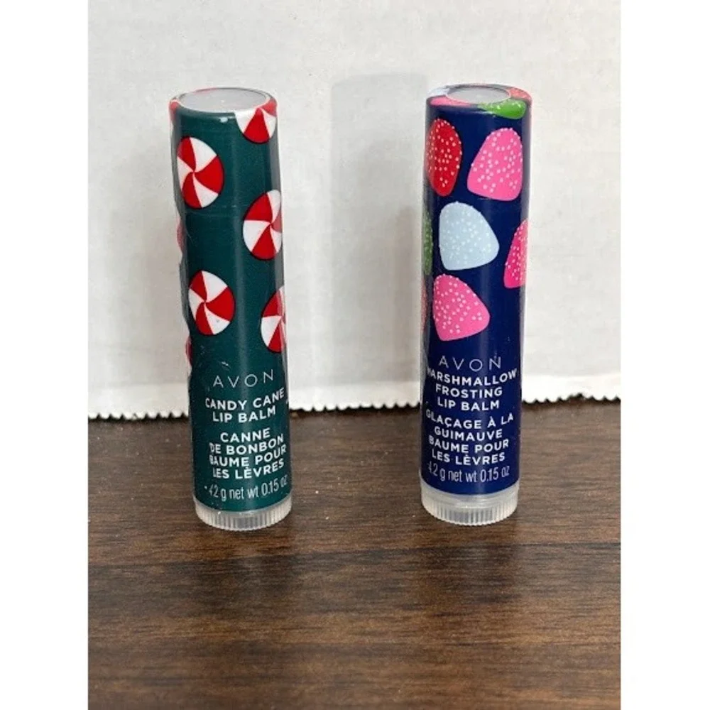 Avon Lip Balm Set Candy Cane and Marshmallow Frosting Holiday Flavors 0.15oz x2
